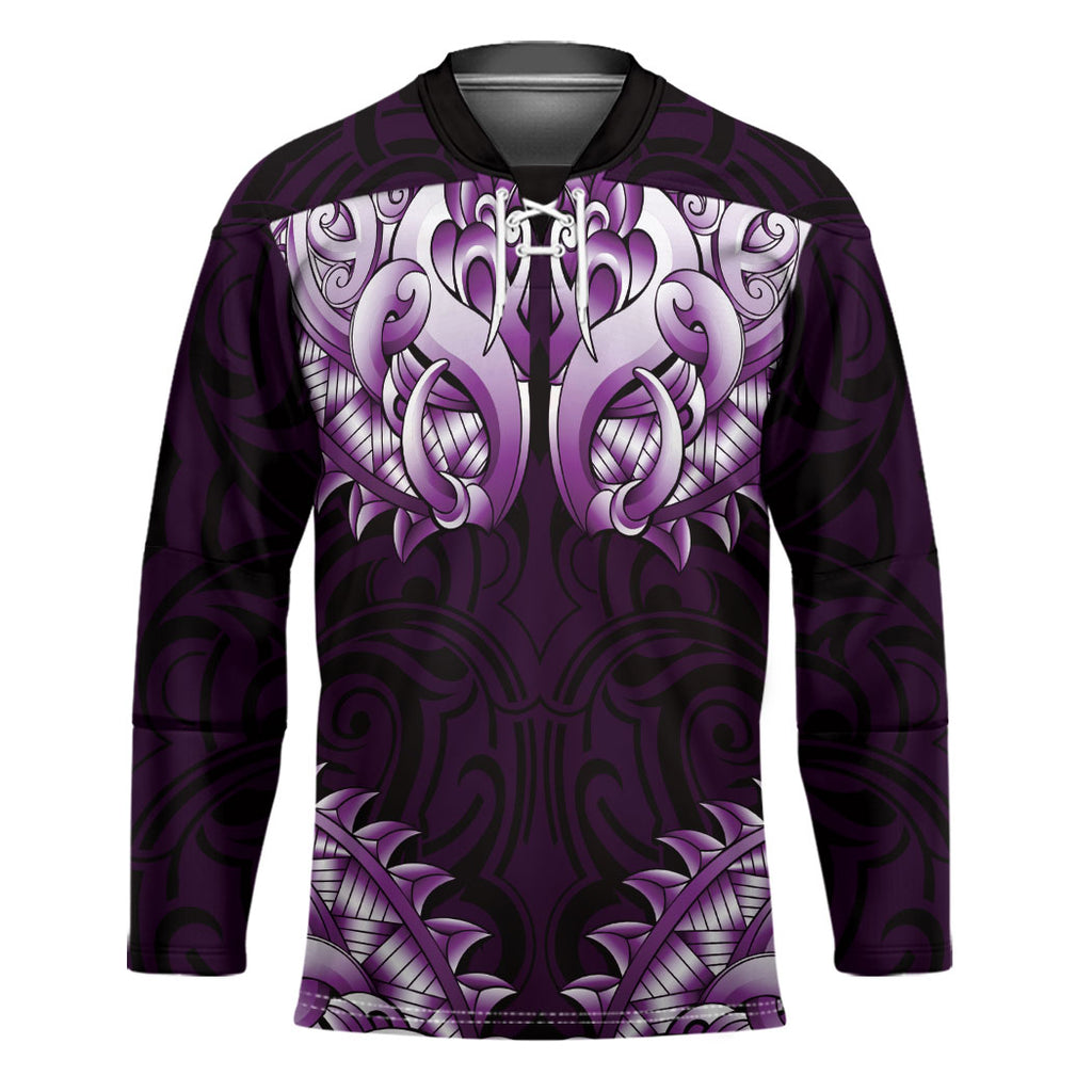 New Zealand Ta Moko Hockey Jersey Aotearoa Maori Chest Tattoo Purple