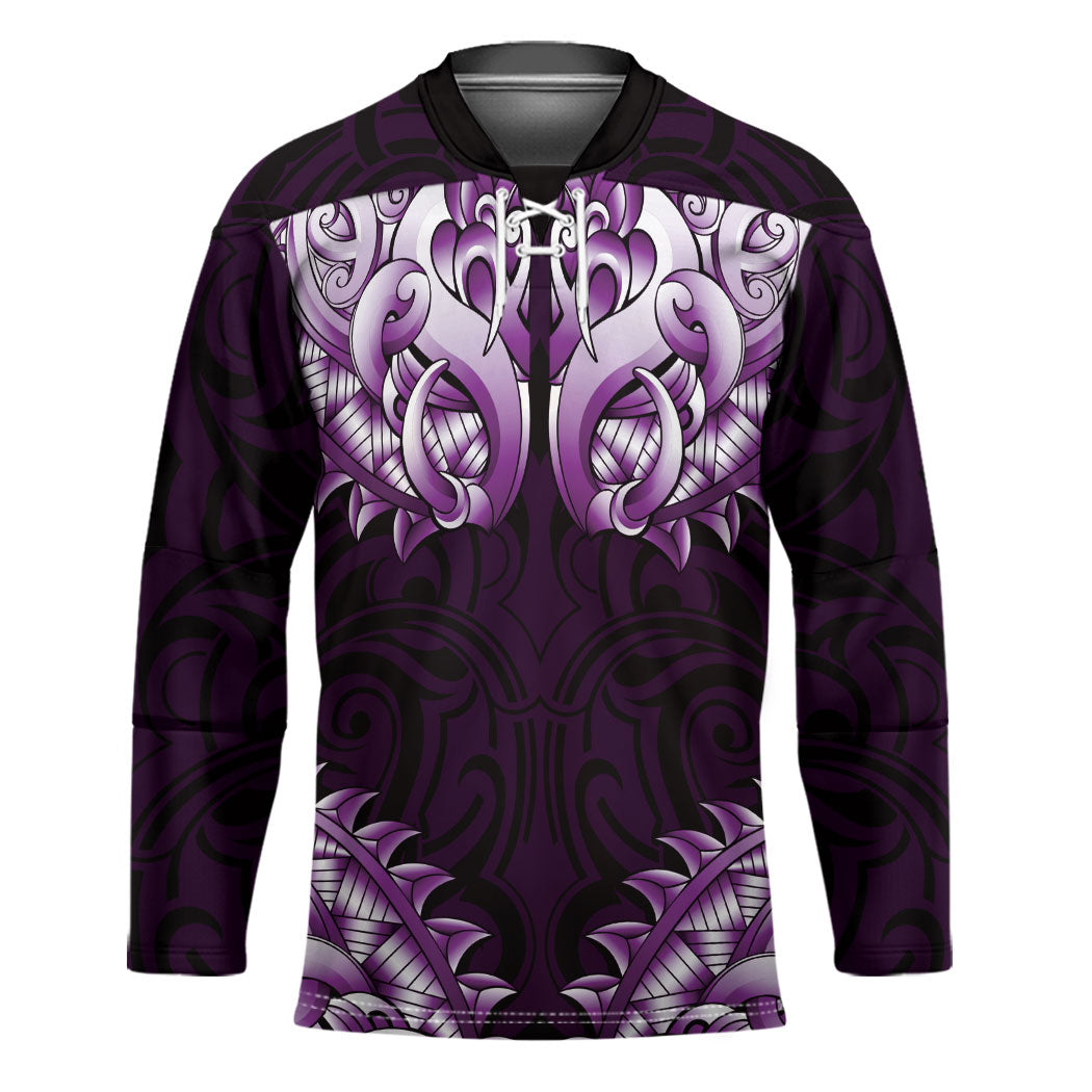 New Zealand Ta Moko Hockey Jersey Aotearoa Maori Chest Tattoo Purple