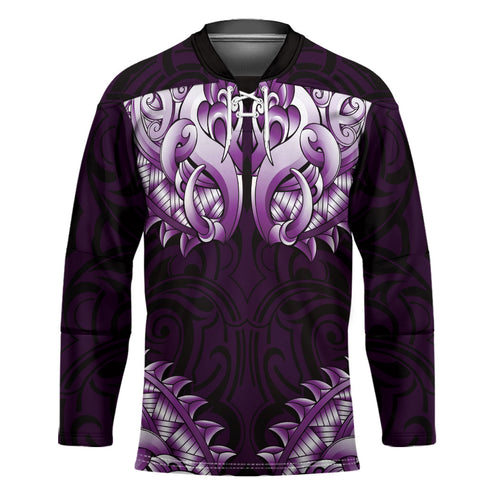 New Zealand Ta Moko Hockey Jersey Aotearoa Maori Chest Tattoo Purple