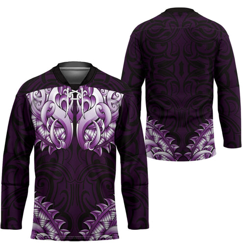 New Zealand Ta Moko Hockey Jersey Aotearoa Maori Chest Tattoo Purple