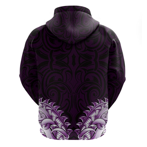 New Zealand Ta Moko Hoodie Aotearoa Maori Chest Tattoo Purple