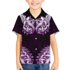 New Zealand Ta Moko Kid Hawaiian Shirt Aotearoa Maori Chest Tattoo Purple
