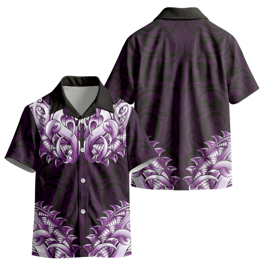 New Zealand Ta Moko Kid Hawaiian Shirt Aotearoa Maori Chest Tattoo Purple LT14