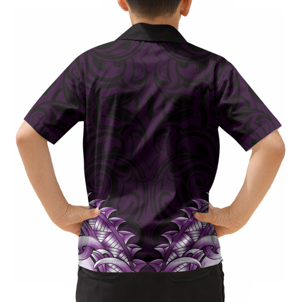 New Zealand Ta Moko Kid Hawaiian Shirt Aotearoa Maori Chest Tattoo Purple LT14