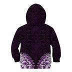 New Zealand Ta Moko Kid Hoodie Aotearoa Maori Chest Tattoo Purple