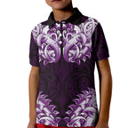 New Zealand Ta Moko Kid Polo Shirt Aotearoa Maori Chest Tattoo Purple