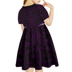 New Zealand Ta Moko Kid Short Sleeve Dress Aotearoa Maori Chest Tattoo Purple