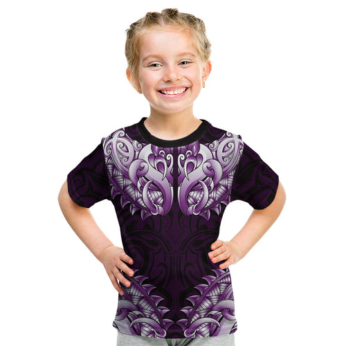 New Zealand Ta Moko Kid T Shirt Aotearoa Maori Chest Tattoo Purple