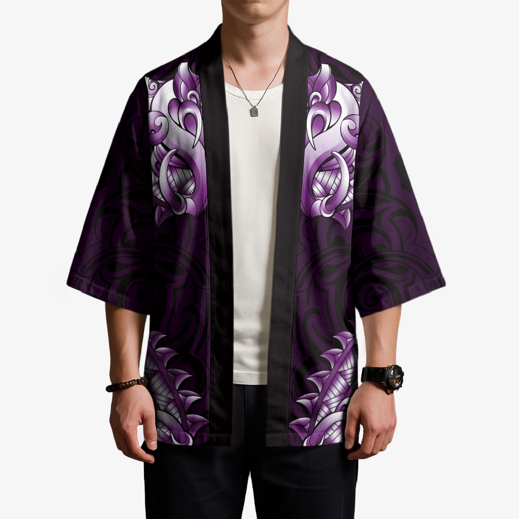 New Zealand Ta Moko Kimono Aotearoa Maori Chest Tattoo Purple