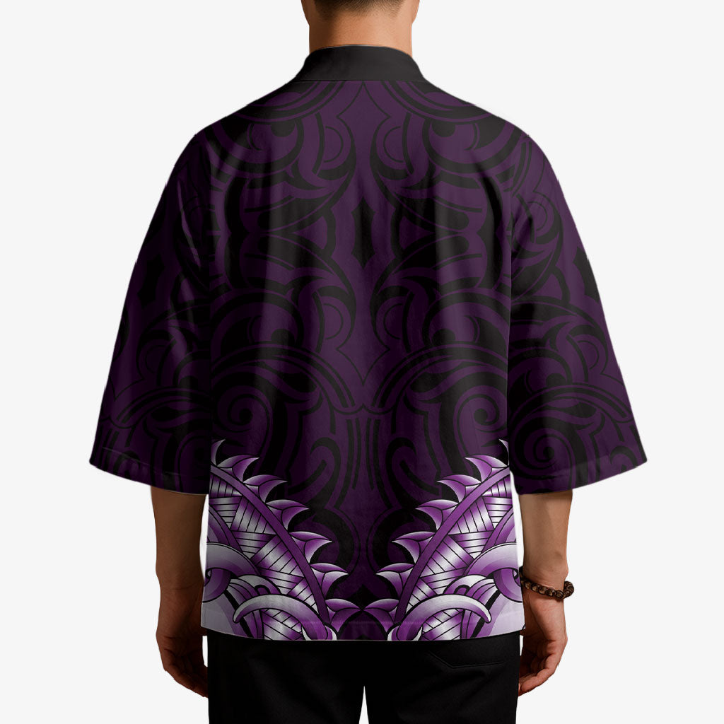 New Zealand Ta Moko Kimono Aotearoa Maori Chest Tattoo Purple