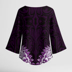 New Zealand Ta Moko Kimono Sleeve Blouse Aotearoa Maori Chest Tattoo Purple
