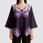 New Zealand Ta Moko Kimono Sleeve Blouse Aotearoa Maori Chest Tattoo Purple