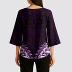 New Zealand Ta Moko Kimono Sleeve Blouse Aotearoa Maori Chest Tattoo Purple