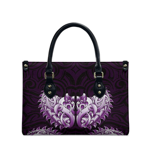 New Zealand Ta Moko Leather Bag Aotearoa Maori Chest Tattoo Purple