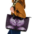 New Zealand Ta Moko Leather Tote Bag Aotearoa Maori Chest Tattoo Purple