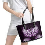New Zealand Ta Moko Leather Tote Bag Aotearoa Maori Chest Tattoo Purple