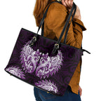 New Zealand Ta Moko Leather Tote Bag Aotearoa Maori Chest Tattoo Purple