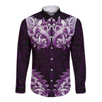 New Zealand Ta Moko Long Sleeve Button Shirt Aotearoa Maori Chest Tattoo Purple