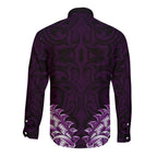 New Zealand Ta Moko Long Sleeve Button Shirt Aotearoa Maori Chest Tattoo Purple