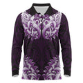 New Zealand Ta Moko Long Sleeve Polo Shirt Aotearoa Maori Chest Tattoo Purple