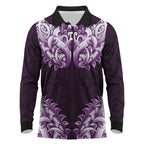 New Zealand Ta Moko Long Sleeve Polo Shirt Aotearoa Maori Chest Tattoo Purple