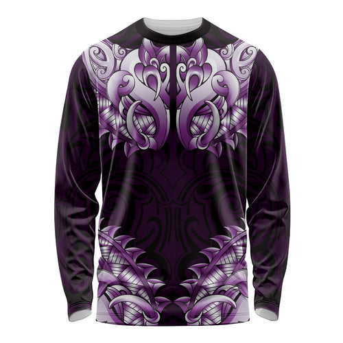 New Zealand Ta Moko Long Sleeve Shirt Aotearoa Maori Chest Tattoo Purple