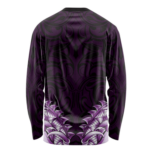 New Zealand Ta Moko Long Sleeve Shirt Aotearoa Maori Chest Tattoo Purple