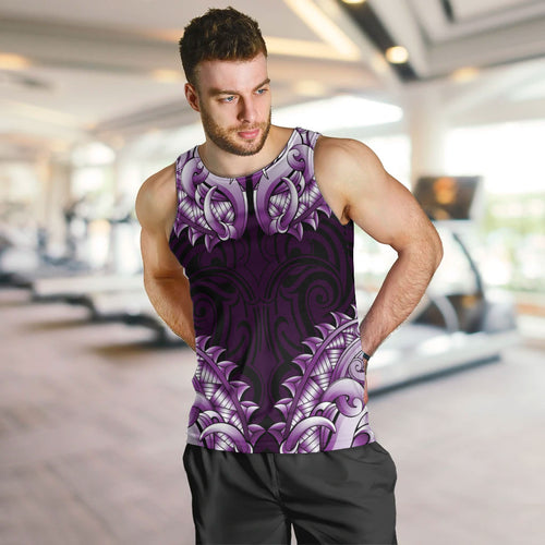 New Zealand Ta Moko Men Tank Top Aotearoa Maori Chest Tattoo Purple