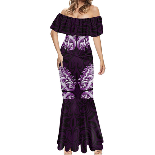 New Zealand Ta Moko Mermaid Dress Aotearoa Maori Chest Tattoo Purple