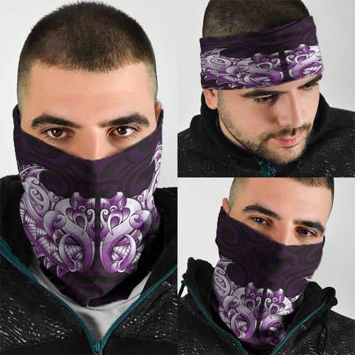 New Zealand Ta Moko Neck Gaiter Aotearoa Maori Chest Tattoo Purple