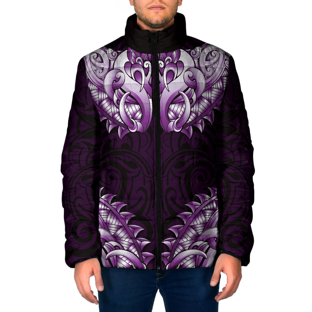 New Zealand Ta Moko Padded Jacket Aotearoa Maori Chest Tattoo Purple