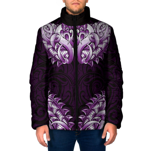New Zealand Ta Moko Padded Jacket Aotearoa Maori Chest Tattoo Purple