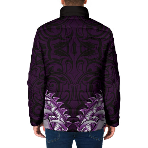 New Zealand Ta Moko Padded Jacket Aotearoa Maori Chest Tattoo Purple