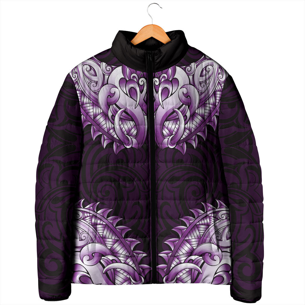 New Zealand Ta Moko Padded Jacket Aotearoa Maori Chest Tattoo Purple