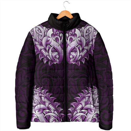 New Zealand Ta Moko Padded Jacket Aotearoa Maori Chest Tattoo Purple