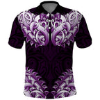 New Zealand Ta Moko Polo Shirt Aotearoa Maori Chest Tattoo Purple