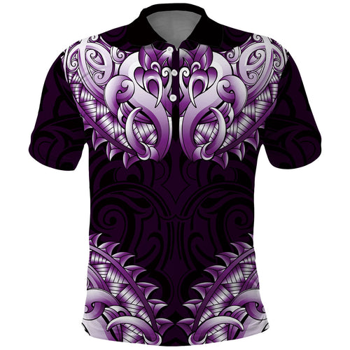 New Zealand Ta Moko Polo Shirt Aotearoa Maori Chest Tattoo Purple