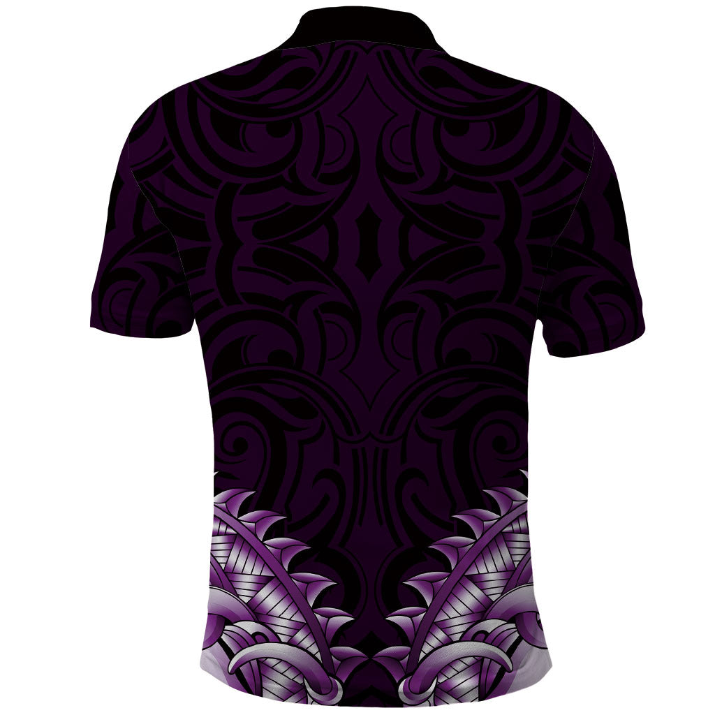New Zealand Ta Moko Polo Shirt Aotearoa Maori Chest Tattoo Purple