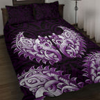 New Zealand Ta Moko Quilt Bed Set Aotearoa Maori Chest Tattoo Purple