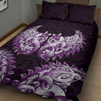 New Zealand Ta Moko Quilt Bed Set Aotearoa Maori Chest Tattoo Purple
