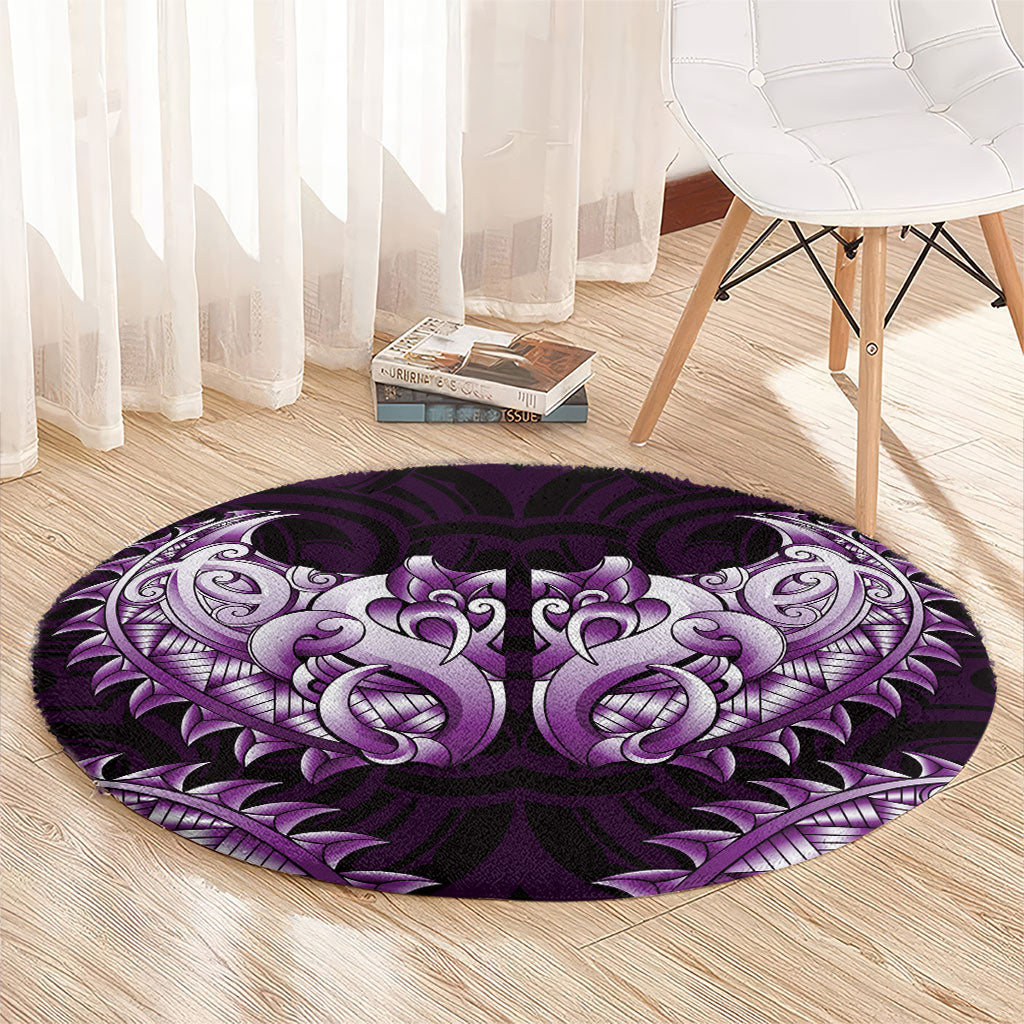 New Zealand Ta Moko Round Carpet Aotearoa Maori Chest Tattoo Purple