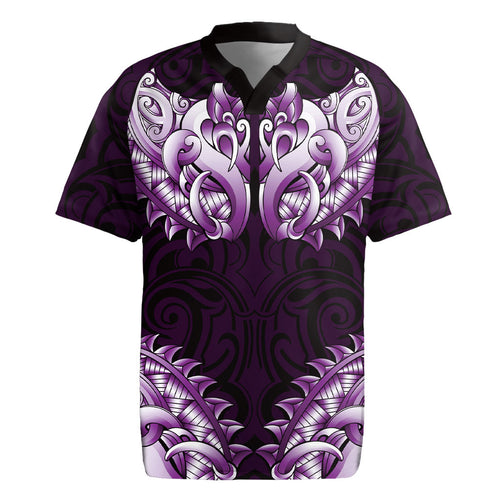 New Zealand Ta Moko Rugby Jersey Aotearoa Maori Chest Tattoo Purple