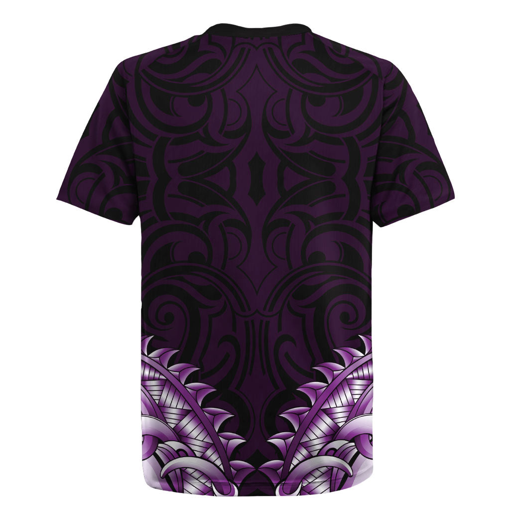 New Zealand Ta Moko Rugby Jersey Aotearoa Maori Chest Tattoo Purple