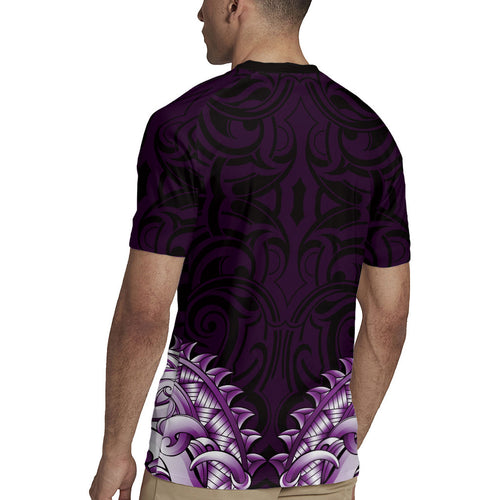 New Zealand Ta Moko Rugby Jersey Aotearoa Maori Chest Tattoo Purple