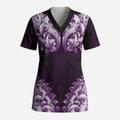 New Zealand Ta Moko Scrub Top Aotearoa Maori Chest Tattoo Purple