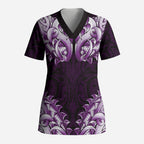 New Zealand Ta Moko Scrub Top Aotearoa Maori Chest Tattoo Purple