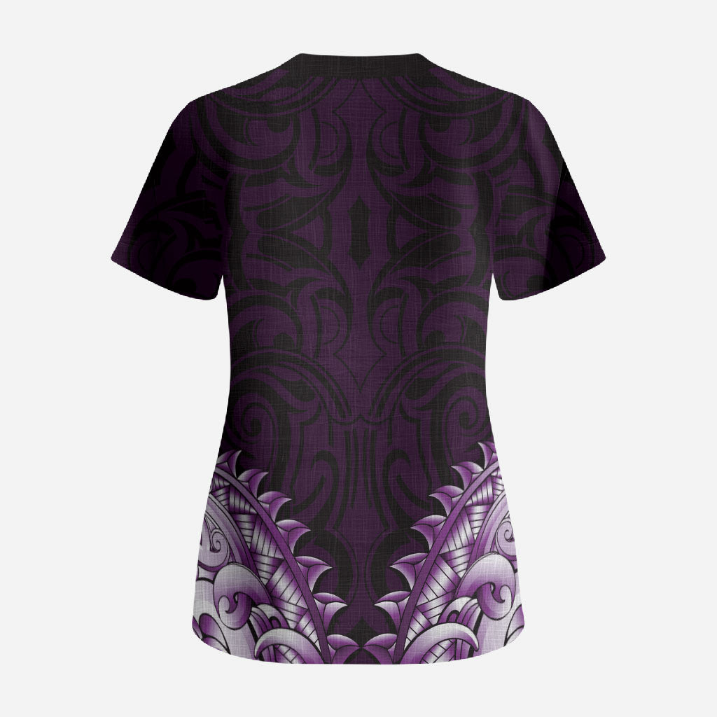 New Zealand Ta Moko Scrub Top Aotearoa Maori Chest Tattoo Purple