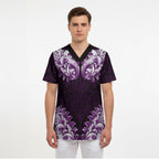 New Zealand Ta Moko Scrub Top Aotearoa Maori Chest Tattoo Purple