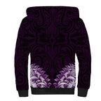 New Zealand Ta Moko Sherpa Hoodie Aotearoa Maori Chest Tattoo Purple