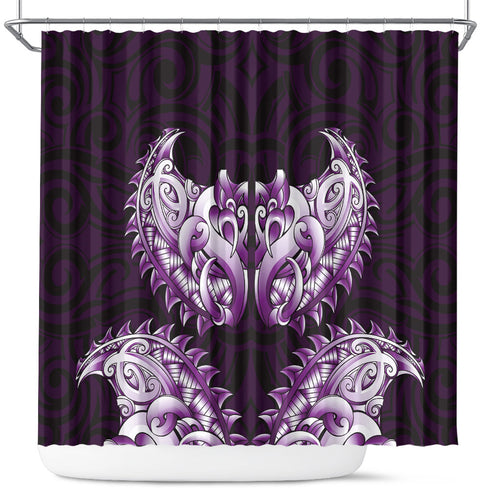 New Zealand Ta Moko Shower Curtain Aotearoa Maori Chest Tattoo Purple